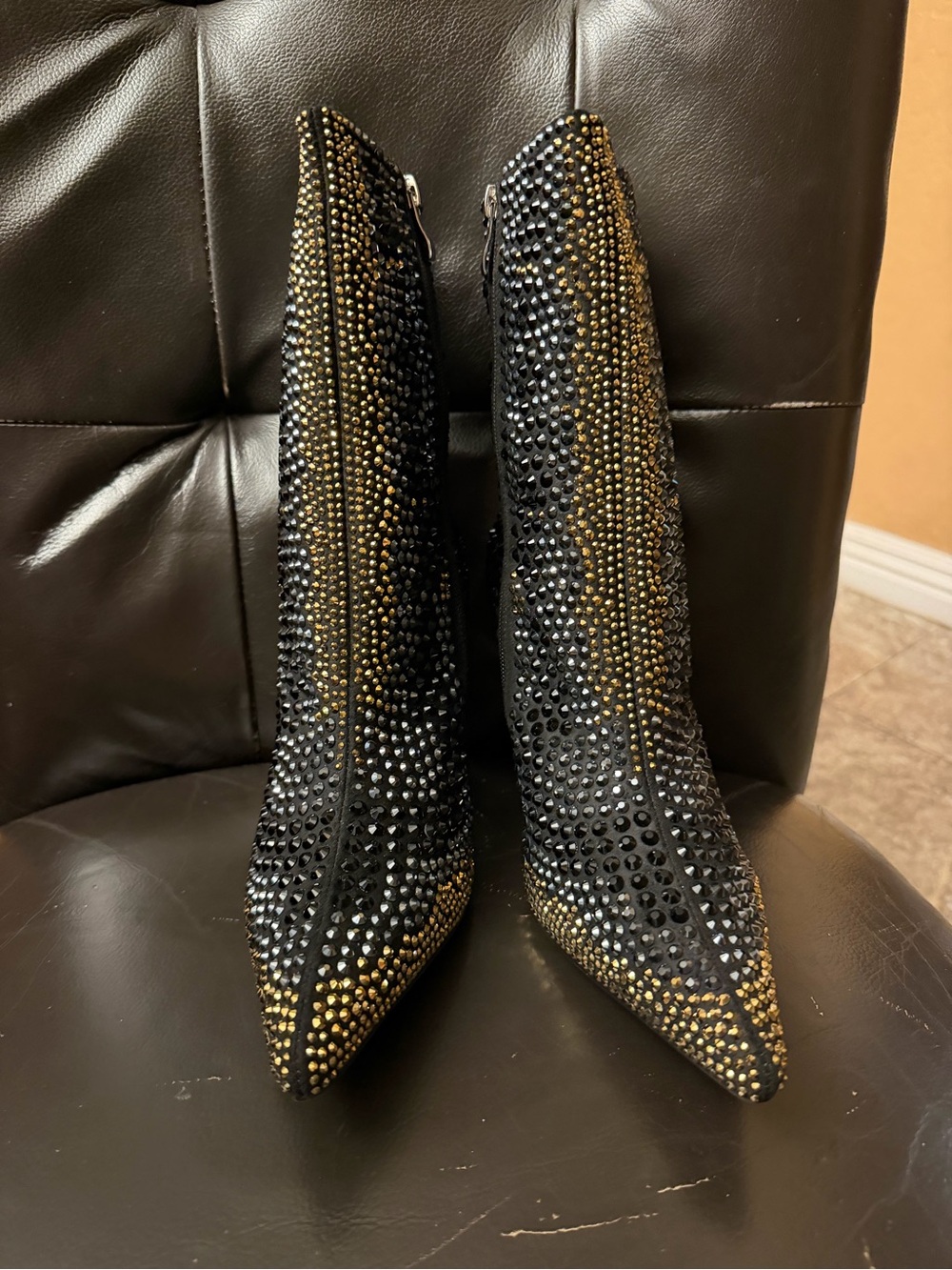 Studded Black Crystal Ankle Booties with Side Zip - Picture 3 of 8
